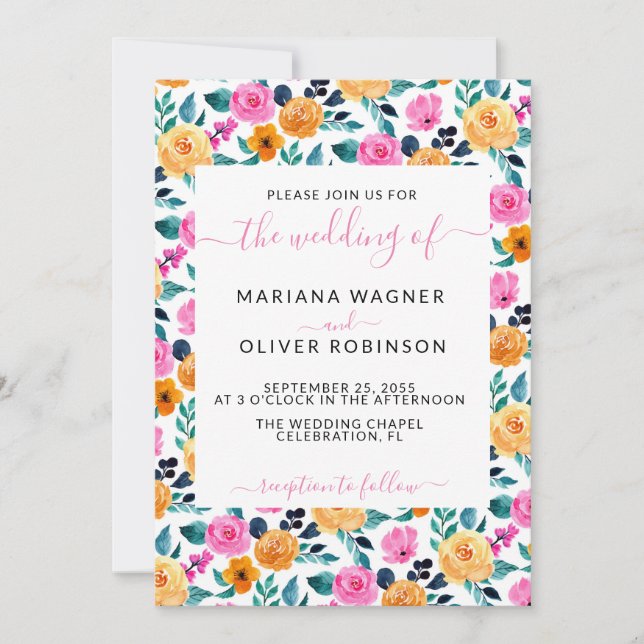 Invitation Script simple floral élégant (Devant)