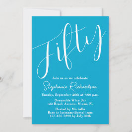 Invitation Script simple moderne Aqua Blue 50e anniversaire