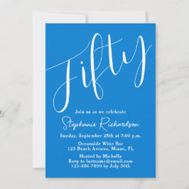 Invitation Script simple moderne bleu 50e anniversaire