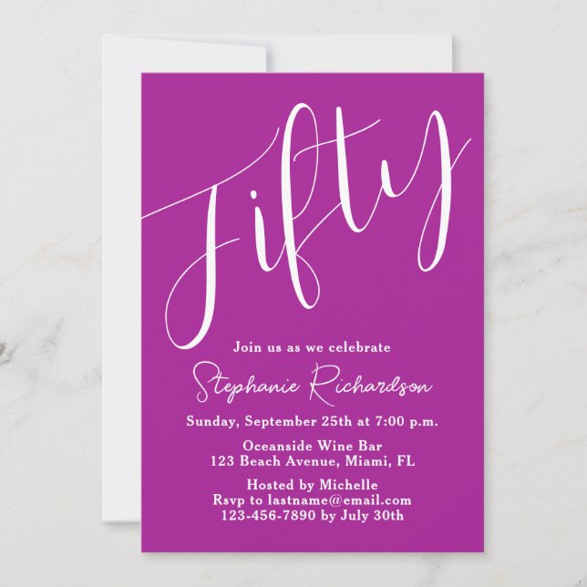 Invitation Script simple moderne rose foncé 50e anniversaire (Devant)