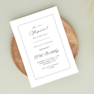 Invitation Script simple Surprise 90e anniversaire noir blanc