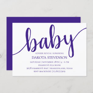Invitation Script simple violet Baby shower royal du raisin