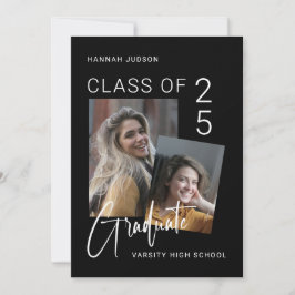 Invitation Script tendance Black 2 Photos Graduation Party