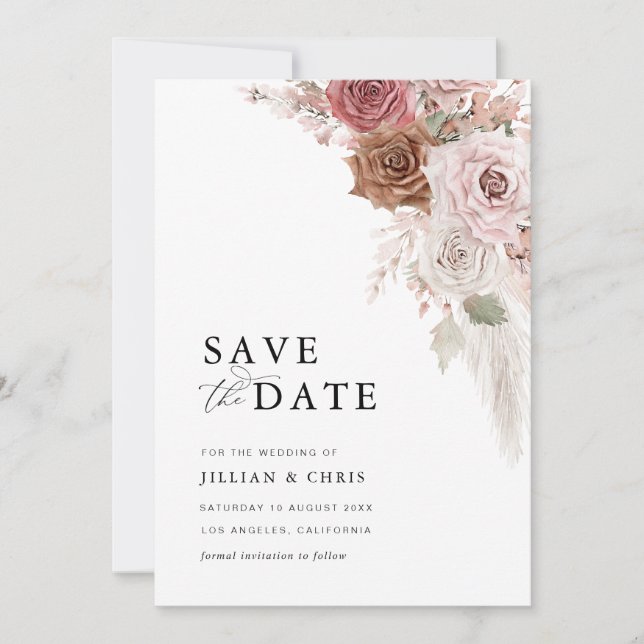 Invitation script tendance pampas rose poussiéreux enregistre (Devant)
