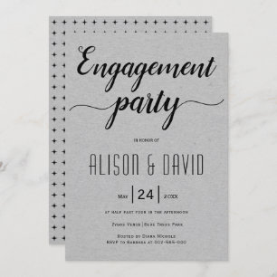 Invitation Script typographie gris mariage partie d'engagemen