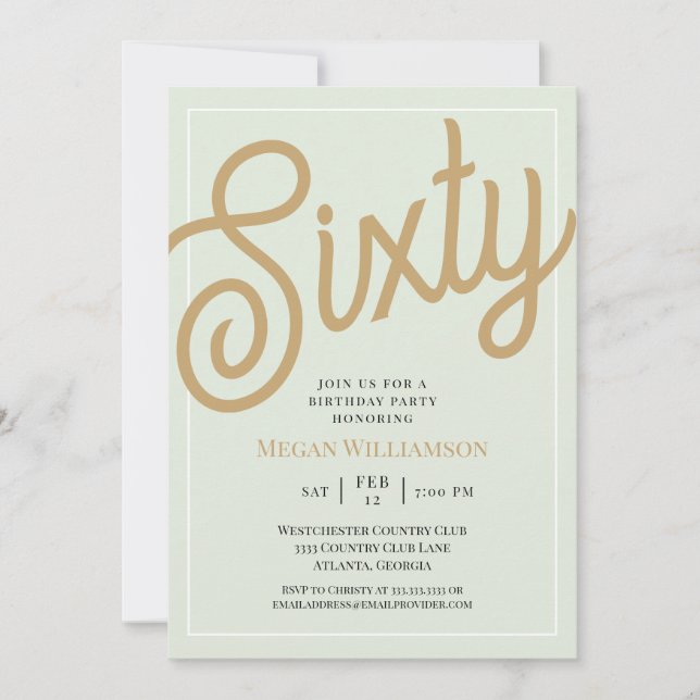 Invitation Script vert et or 60e anniversaire (Devant)