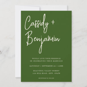 Invitation Script vert forêt minimaliste Mariage moderne
