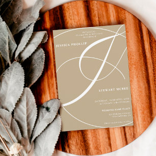 Invitation Script vert kaki photo calligraphie mariage