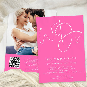 Invitation Script We Do Photo QR Code Hot Pink Mariage
