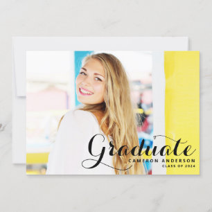 Invitation Script Whimsical Black Photo Graduation Annonce