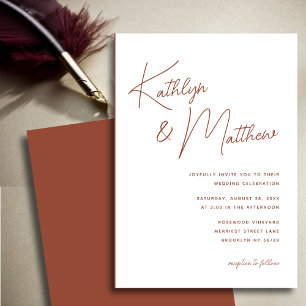 Invitation Script Whimsical en terre cuite Mariage minimalist