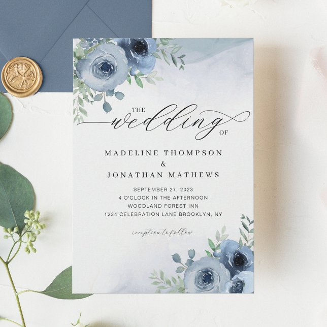 Invitation Script Whimsical Floral Dusty Blue Mariage (Créateur téléchargé)