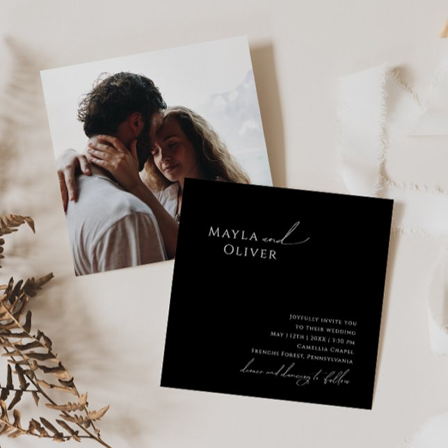 Invitation Script Whimsical | Mariage Carré photo noir (Créateur téléchargé)