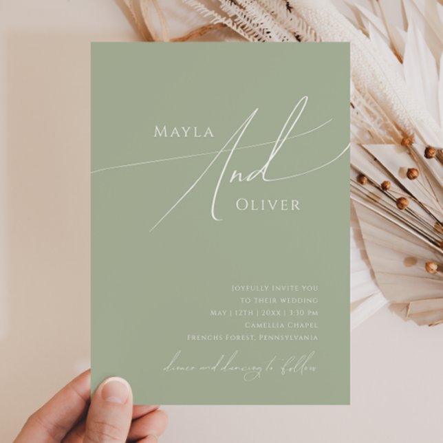 Invitation Script Whimsical | Mariage Décontracté Sage Green (Créateur téléchargé)