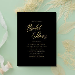 Invitation Script Whimsy noir et or Fête des mariées moderne