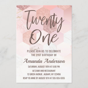 Invitation Scripts de pinceau Rose Gold Tiles 21e anniversair