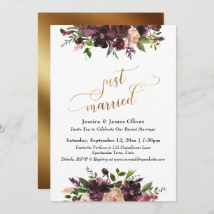 Invitation Scripts Or Floral Profond Rouge Bourgogne Juste Ma