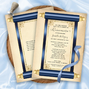 Invitation Scroll d'or de la Marine vintage Elegant Quinceañe