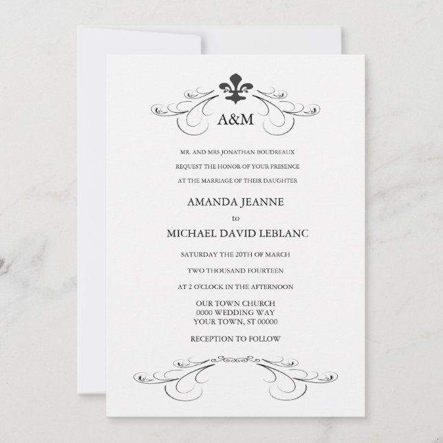 Invitation Scroll Fleur de Lis Wedding décoratif (gris) (Devant)
