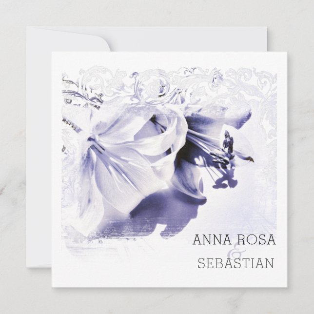 Invitation *~* Scroll Lily AR12 QR PHOTO RSVP Floral Mariage (Devant)