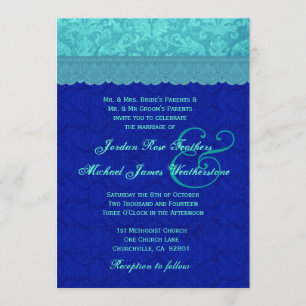 Invitation Sea Blue et Royal Blue Mariage damassé G500G