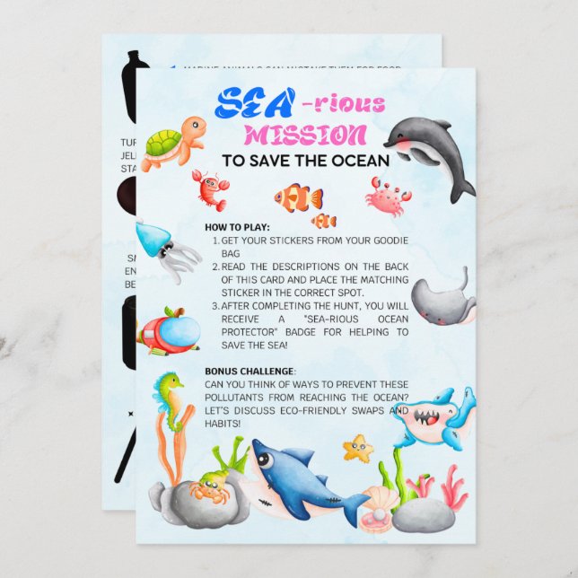 Invitation Sea-riouslyFun Ocean Protector Scavenger Hunt Card (Devant / Derrière)