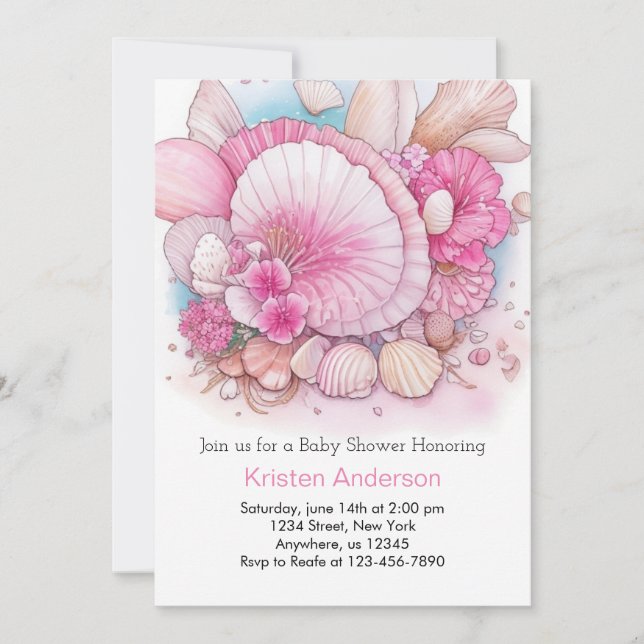 Invitation Sea Shell Boho Delight Girl Baby shower (Devant)