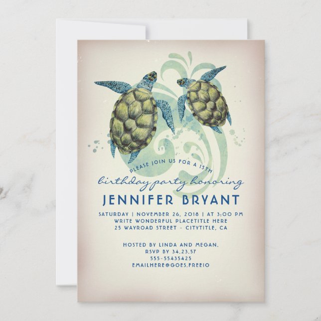 Invitation Sea Turtles Beach Tropical Birthday Party (Devant)