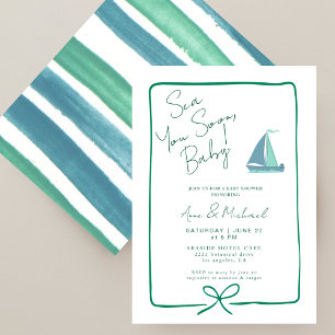 Invitation Sea You Bientôt Ocean Blue Boat Boat Baby shower