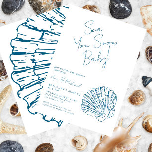 Invitation Sea You Bientôt Ocean Blue Scallop Baby Boy Douche