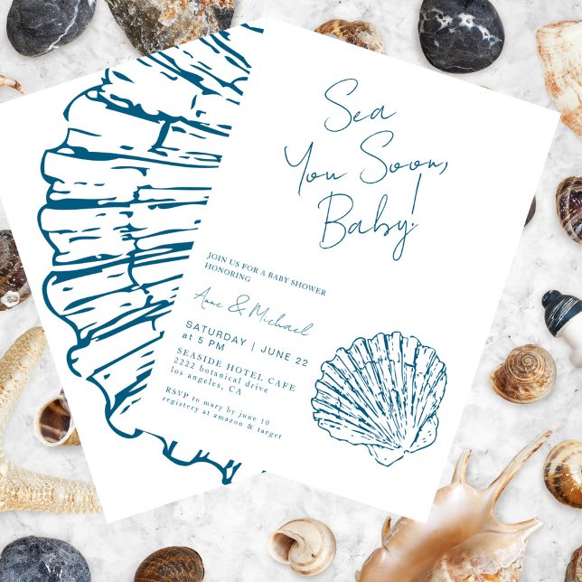 Invitation Sea You Bientôt Ocean Blue Scallop Baby Boy Douche (Créateur téléchargé)