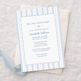 Invitation Sea You Soon Baby! Blue Coastal Beach Baby Shower