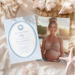 Invitation Sea You Soon Baby Coastal Blue Photo Baby Shower