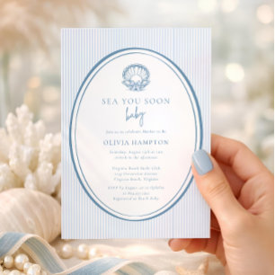 Invitation Sea You Soon Baby Coastal Blue Photo Baby Shower