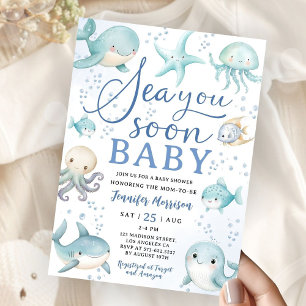 Invitation Sea You Soon Baby Shower Garçon Bleu Poussiéreux O