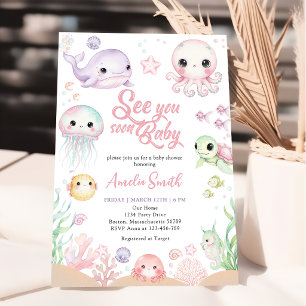 Invitation Sea you Soon Fête de Bébé Animaux de l'Océan