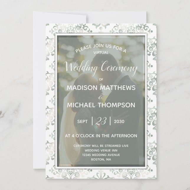 Invitation Seafoam Ecru Mariage virtuel Mariage Livestream (Devant)