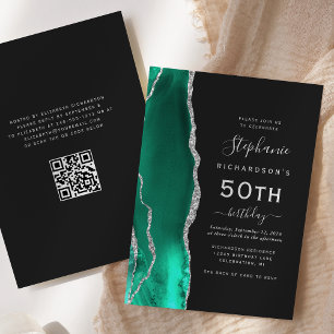 Invitation Seafoam Green Silver Agate QR Code 50e anniversair