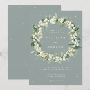 Invitation Seafoam Green Snowberry+Eucalyptus Wreath Mariage