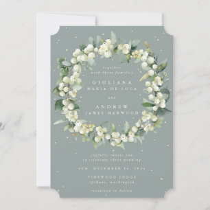 Invitation Seafoam Green Snowberry+Eucalyptus Wreath Mariage