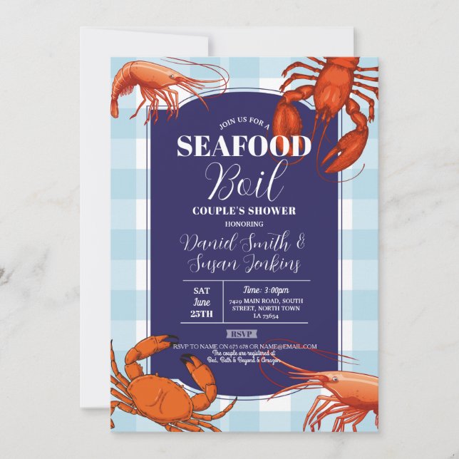Invitation Seafood Boil Engagement Parti crevette Marine Lobs (Devant)