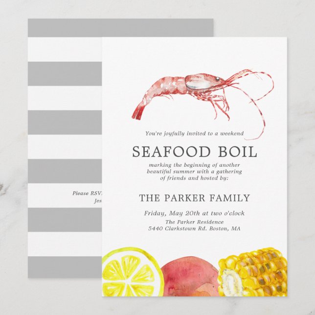 Invitation Seafood Boire Theme Party| Gris (Devant / Derrière)
