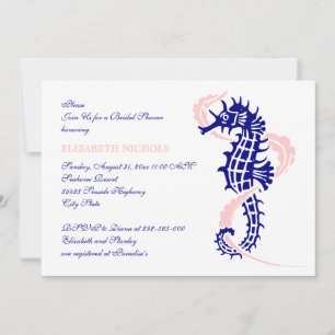 Invitation Seahorse bleu, mariage rose douche nuptiale