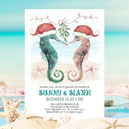 Invitation Seahorse Kiss Coastal Christmas Couples Douche