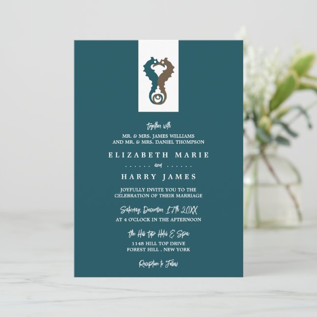 Invitation Seahorse Romance, Mariage sur la plage (Debout devant)