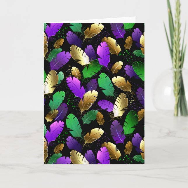 Invitation Seamless Pattern with Mardi Gras feathers (Devant)