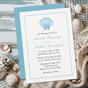 Invitation Seashell Beach Blue Turquoise Mariage nautique