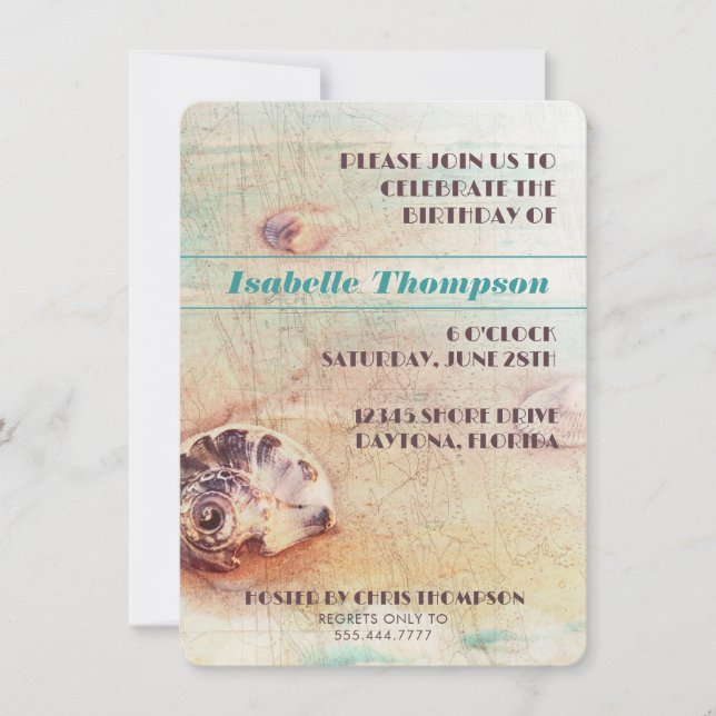 Invitation Seashell Beach Collage Anniversaire Fête Invitatio (Devant)