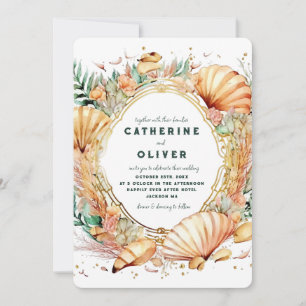 Invitation Seashell Gold Frame Ocean Summer Beach Mariage