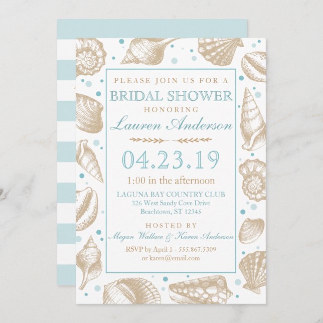 Invitation Seashell Nautical Beach Wedding | Fête des mariées (Devant / Derrière)